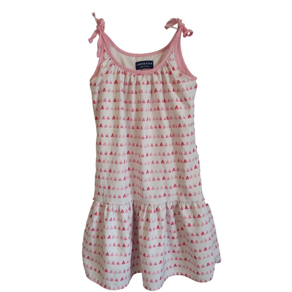 Andy & Evan Girls Pink and‎ white print tie shoulder spring summer dress